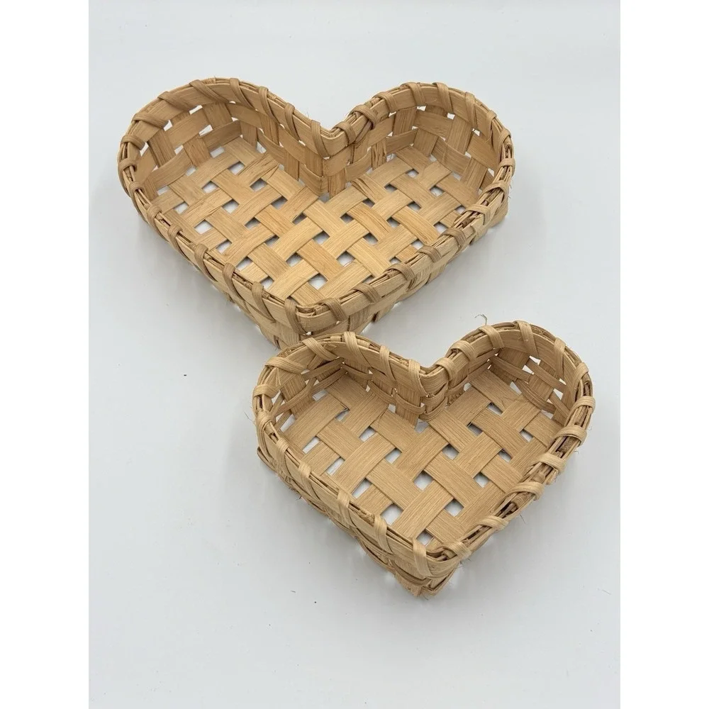 Heart Shaped‎ Wicker Wood Woven Basket Set Of 2